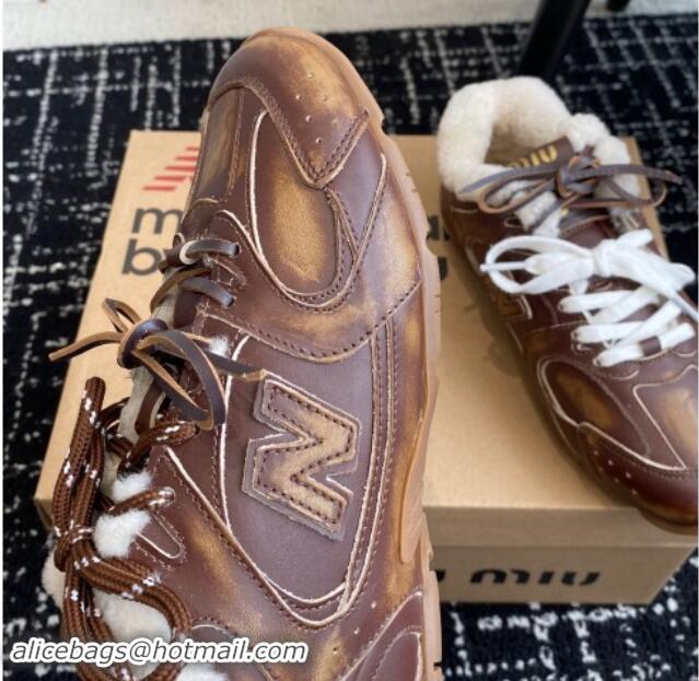 Charming New Balance x Miu Miu 530 SL Sneakers in Brown Bleached Leather and Wool Fur 5E165E 012059