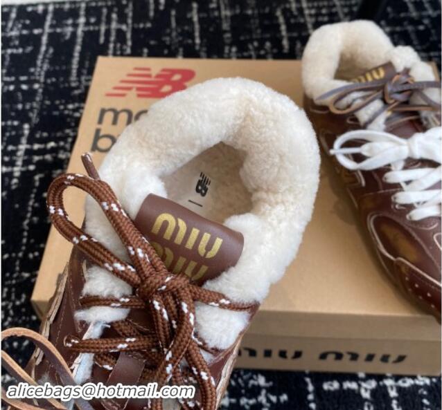 Charming New Balance x Miu Miu 530 SL Sneakers in Brown Bleached Leather and Wool Fur 5E165E 012059