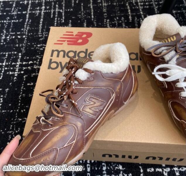 Charming New Balance x Miu Miu 530 SL Sneakers in Brown Bleached Leather and Wool Fur 5E165E 012059