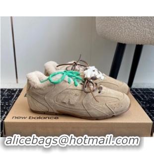 Hot Style New Balance x Miu Miu 530 SL Sneakers in Beige Suede and Wool Fur 5E165E 012061