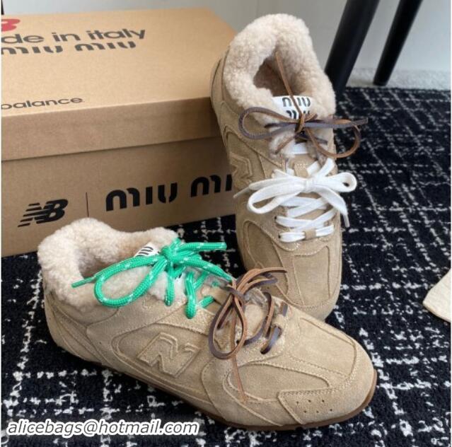 Hot Style New Balance x Miu Miu 530 SL Sneakers in Beige Suede and Wool Fur 5E165E 012061