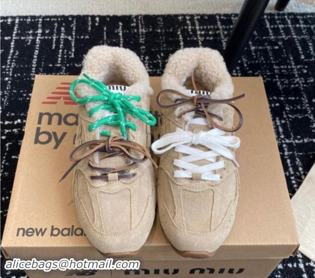 Hot Style New Balance x Miu Miu 530 SL Sneakers in Beige Suede and Wool Fur 5E165E 012061