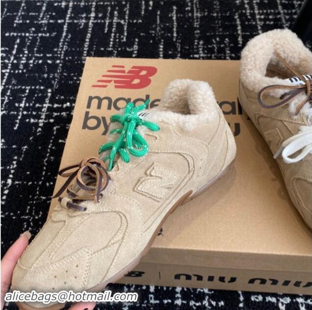 Hot Style New Balance x Miu Miu 530 SL Sneakers in Beige Suede and Wool Fur 5E165E 012061