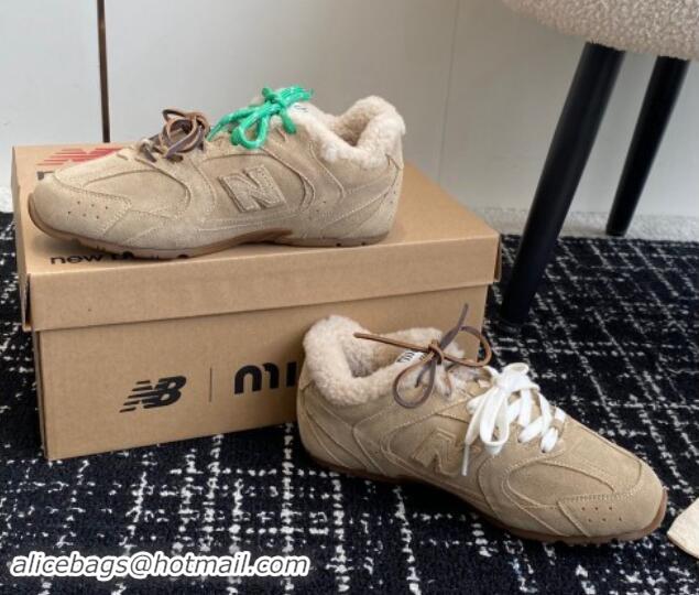 Hot Style New Balance x Miu Miu 530 SL Sneakers in Beige Suede and Wool Fur 5E165E 012061