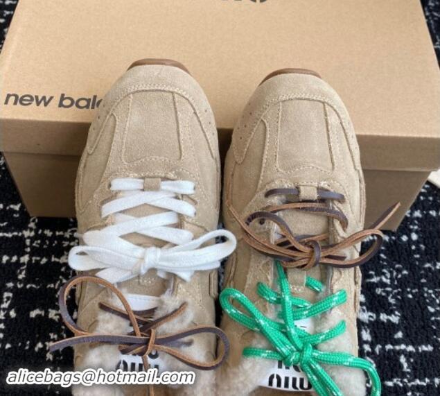 Hot Style New Balance x Miu Miu 530 SL Sneakers in Beige Suede and Wool Fur 5E165E 012061