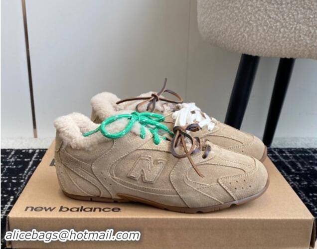 Hot Style New Balance x Miu Miu 530 SL Sneakers in Beige Suede and Wool Fur 5E165E 012061