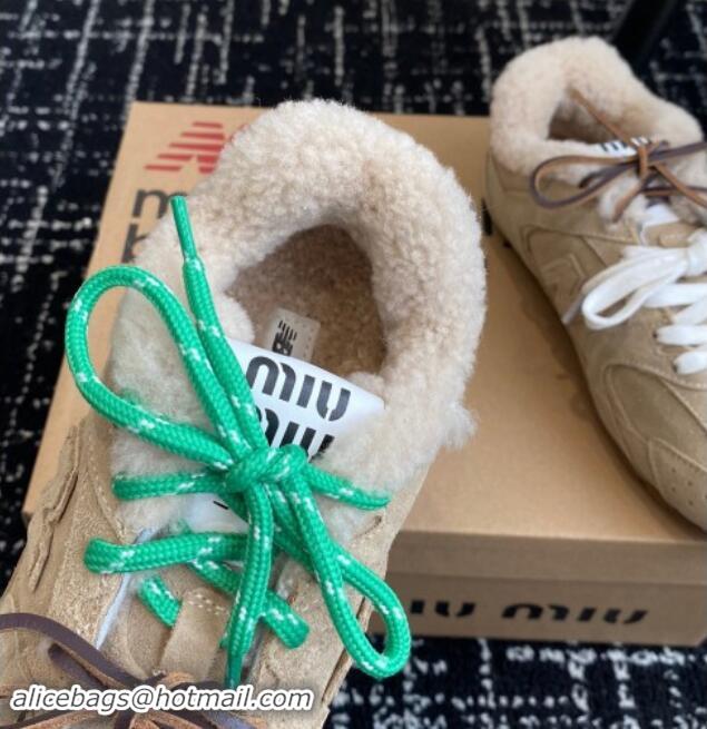 Hot Style New Balance x Miu Miu 530 SL Sneakers in Beige Suede and Wool Fur 5E165E 012061