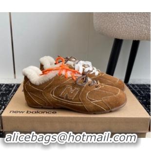 Sumptuous New Balance x Miu Miu 530 SL Sneakers in Brown Suede and Wool Fur 5E165E 012062