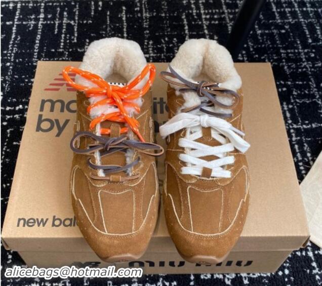 Sumptuous New Balance x Miu Miu 530 SL Sneakers in Brown Suede and Wool Fur 5E165E 012062