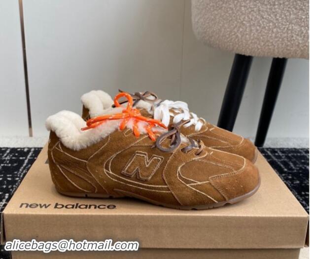 Sumptuous New Balance x Miu Miu 530 SL Sneakers in Brown Suede and Wool Fur 5E165E 012062