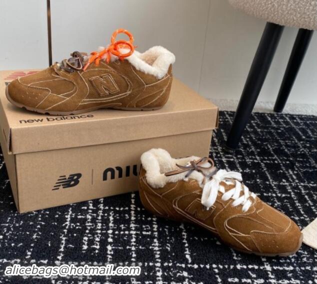 Sumptuous New Balance x Miu Miu 530 SL Sneakers in Brown Suede and Wool Fur 5E165E 012062