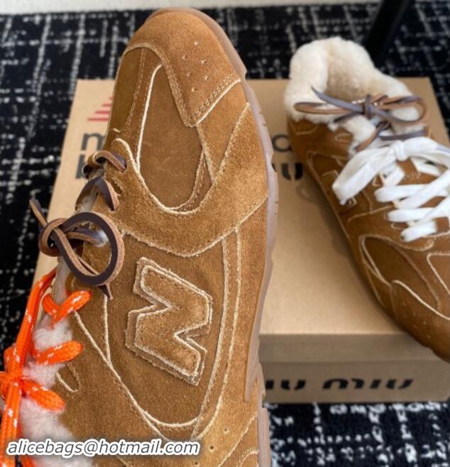 Sumptuous New Balance x Miu Miu 530 SL Sneakers in Brown Suede and Wool Fur 5E165E 012062