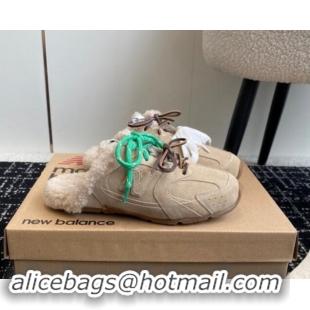 Perfect New Balance x Miu Miu 530 SL Sneaker Mules in Beige Suede and Wool Fur 5E165E 012063