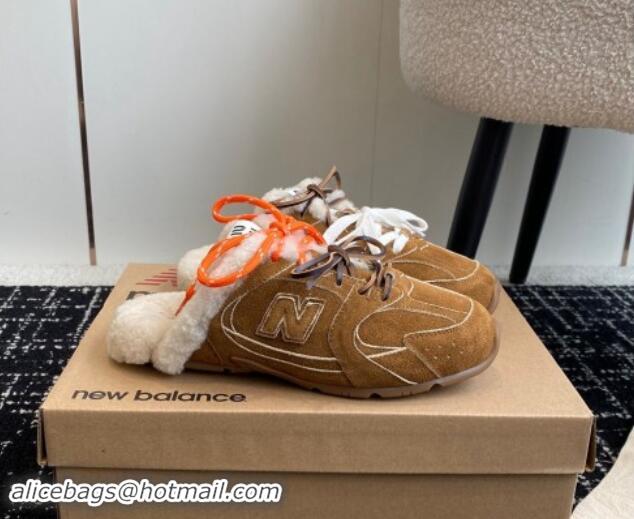 Classic Hot New Balance x Miu Miu 530 SL Sneaker Mules in Brown Suede and Wool Fur 5E165E 012064