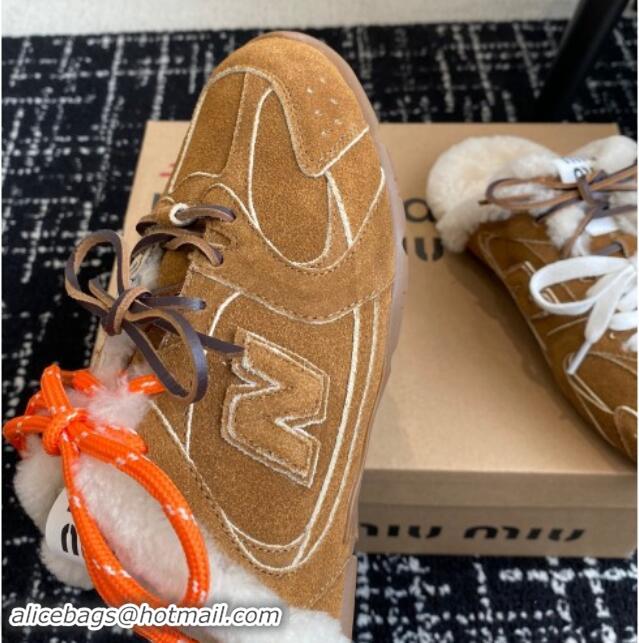 Classic Hot New Balance x Miu Miu 530 SL Sneaker Mules in Brown Suede and Wool Fur 5E165E 012064