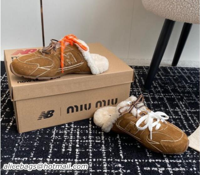 Classic Hot New Balance x Miu Miu 530 SL Sneaker Mules in Brown Suede and Wool Fur 5E165E 012064