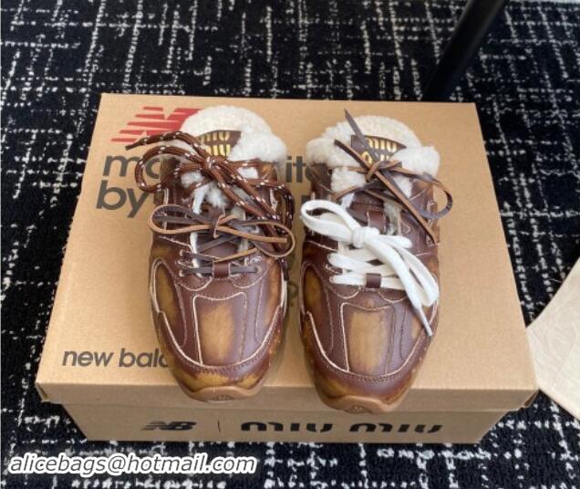 Stylish New Balance x Miu Miu 530 SL Sneaker Mules in Brown Bleached Leather and Wool Fur 5E165E 012066