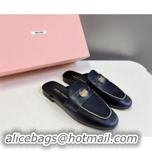 Grade Quality Miu Miu Bleached Leather Flat Mules with Coin Black 012068