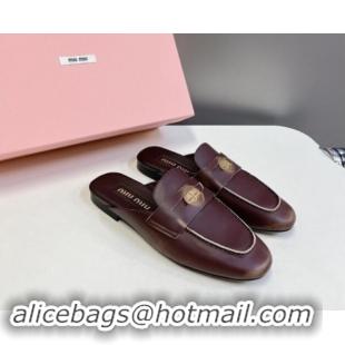 Good Product Miu Miu Bleached Leather Flat Mules with Coin Brown 012069