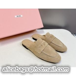 Duplicate Miu Miu Beige Suede Flat Mules with Coin 012070