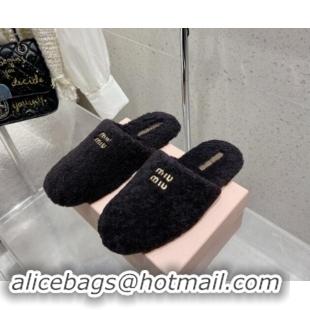 Buy Luxury Miu Miu Shearling Fur Flat Mules Black 012071