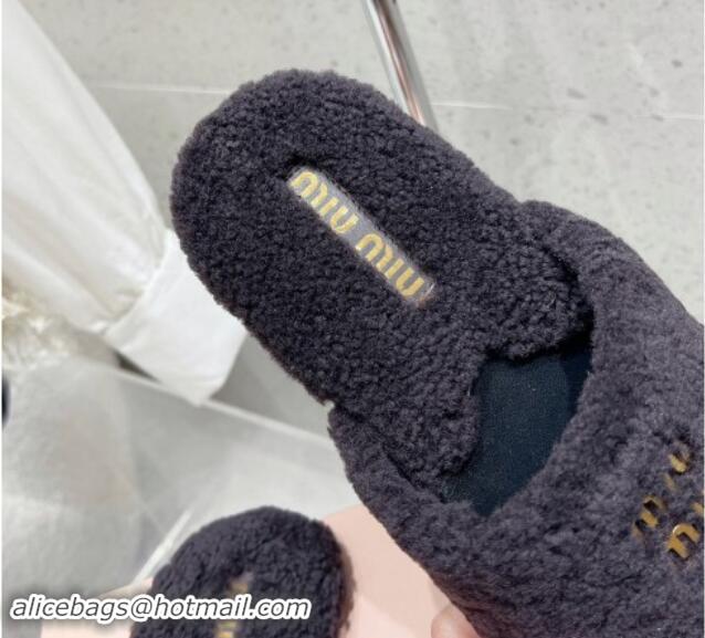 Buy Luxury Miu Miu Shearling Fur Flat Mules Black 012071