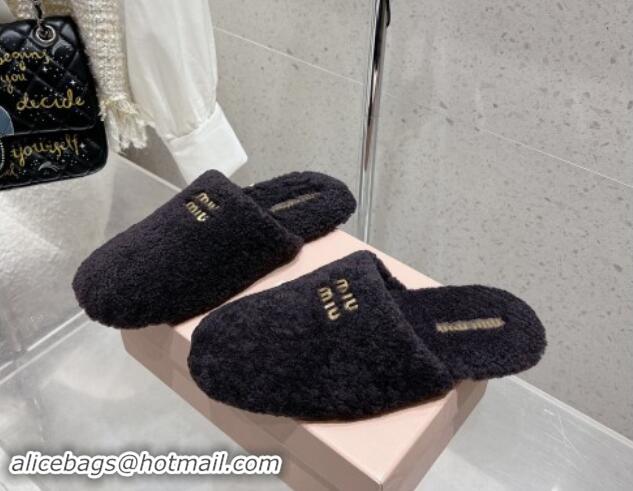 Buy Luxury Miu Miu Shearling Fur Flat Mules Black 012071