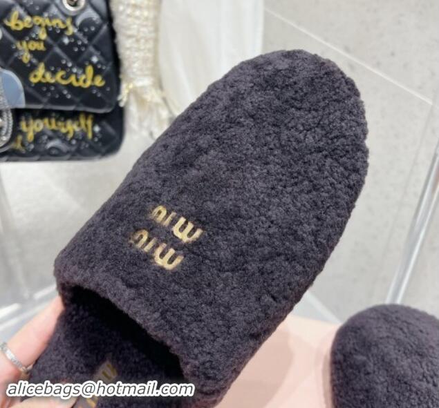 Buy Luxury Miu Miu Shearling Fur Flat Mules Black 012071