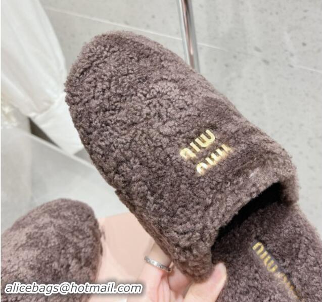 Stylish Miu Miu Shearling Fur Flat Mules Grey 012072