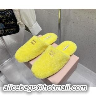 Best Grade Miu Miu Shearling Fur Flat Mules Neon Yellow 012073