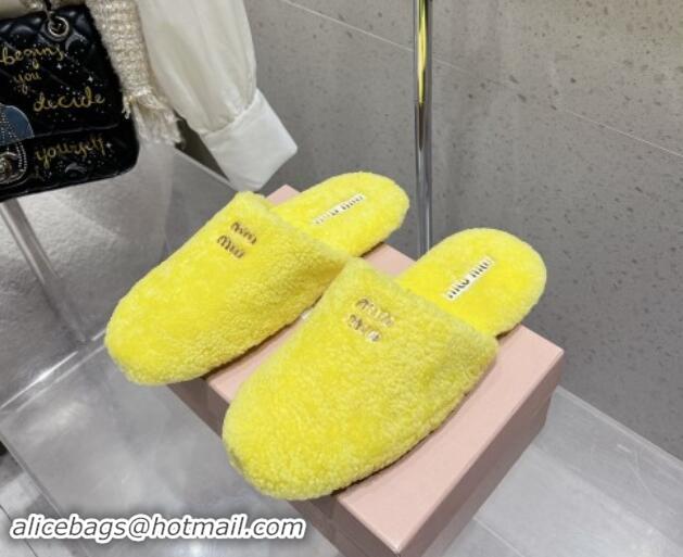 Best Grade Miu Miu Shearling Fur Flat Mules Neon Yellow 012073