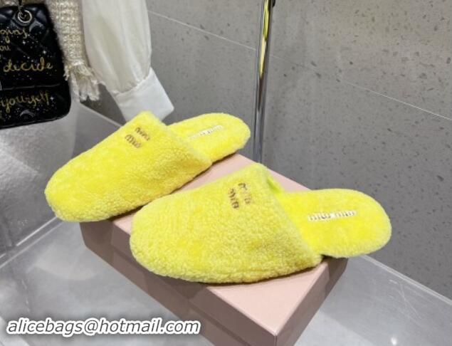 Best Grade Miu Miu Shearling Fur Flat Mules Neon Yellow 012073