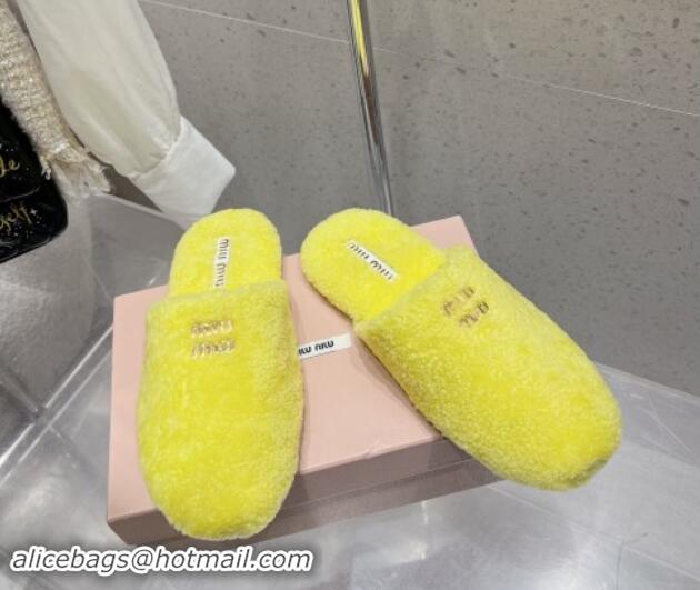 Best Grade Miu Miu Shearling Fur Flat Mules Neon Yellow 012073