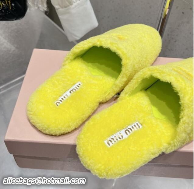 Best Grade Miu Miu Shearling Fur Flat Mules Neon Yellow 012073