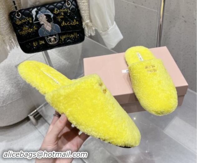 Best Grade Miu Miu Shearling Fur Flat Mules Neon Yellow 012073