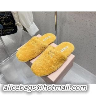 1:1 aaaaa Miu Miu Shearling Fur Flat Mules Orange Yellow 012074