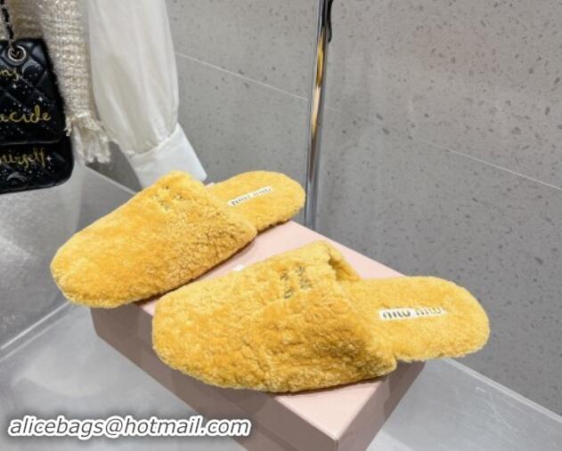 1:1 aaaaa Miu Miu Shearling Fur Flat Mules Orange Yellow 012074