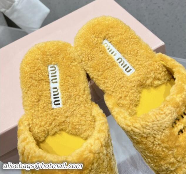 1:1 aaaaa Miu Miu Shearling Fur Flat Mules Orange Yellow 012074