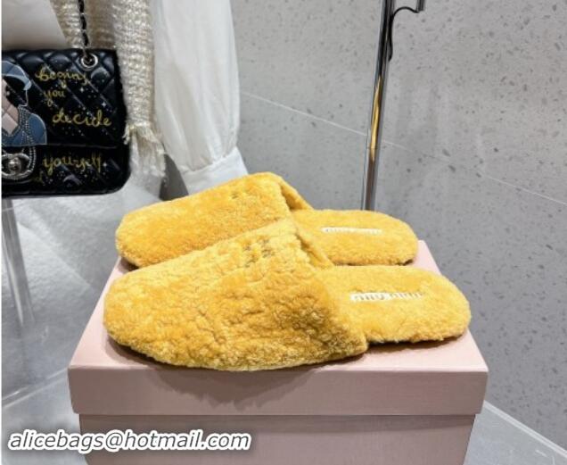 1:1 aaaaa Miu Miu Shearling Fur Flat Mules Orange Yellow 012074