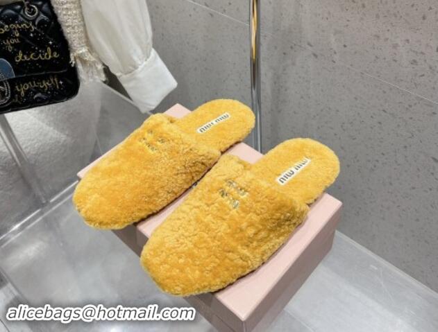 1:1 aaaaa Miu Miu Shearling Fur Flat Mules Orange Yellow 012074