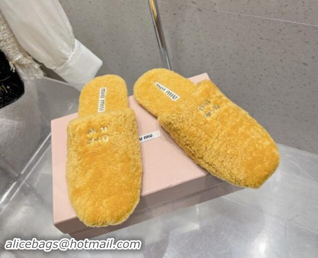 1:1 aaaaa Miu Miu Shearling Fur Flat Mules Orange Yellow 012074