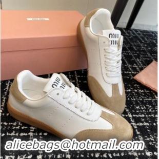 1:1 Miu Miu Nappa Leather and Suede Sneakers White/Beige 101401