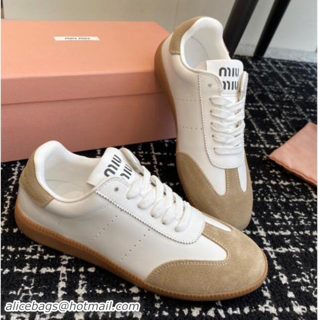 1:1 Miu Miu Nappa Leather and Suede Sneakers White/Beige 101401