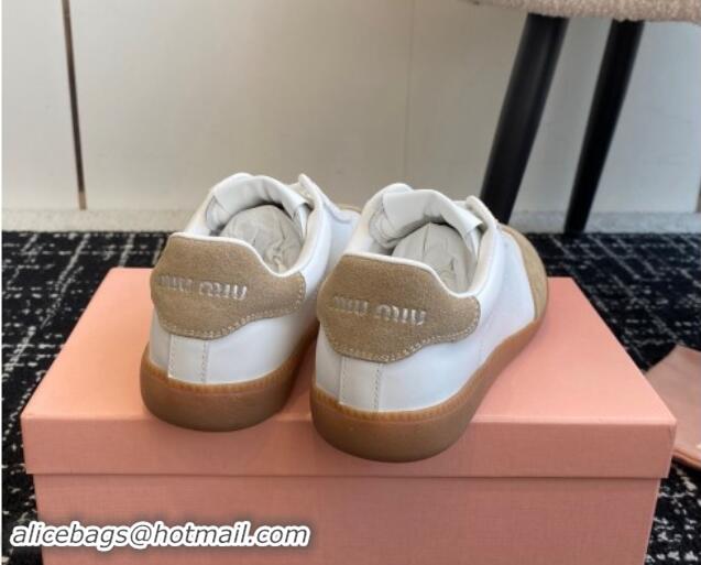 1:1 Miu Miu Nappa Leather and Suede Sneakers White/Beige 101401