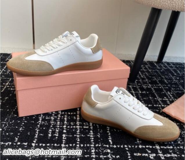 1:1 Miu Miu Nappa Leather and Suede Sneakers White/Beige 101401