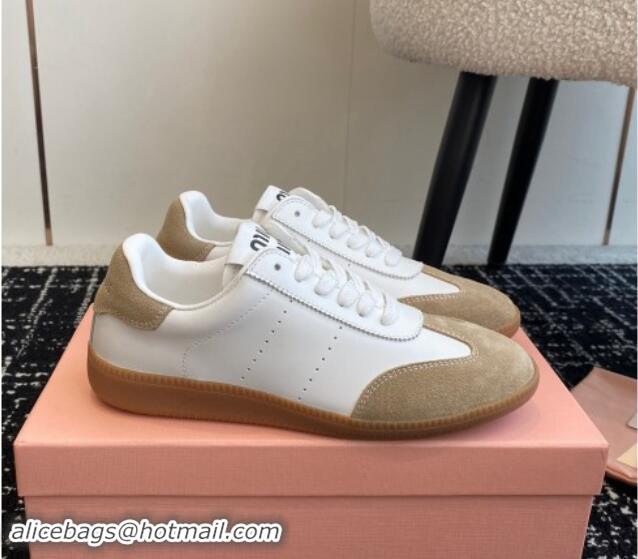 1:1 Miu Miu Nappa Leather and Suede Sneakers White/Beige 101401