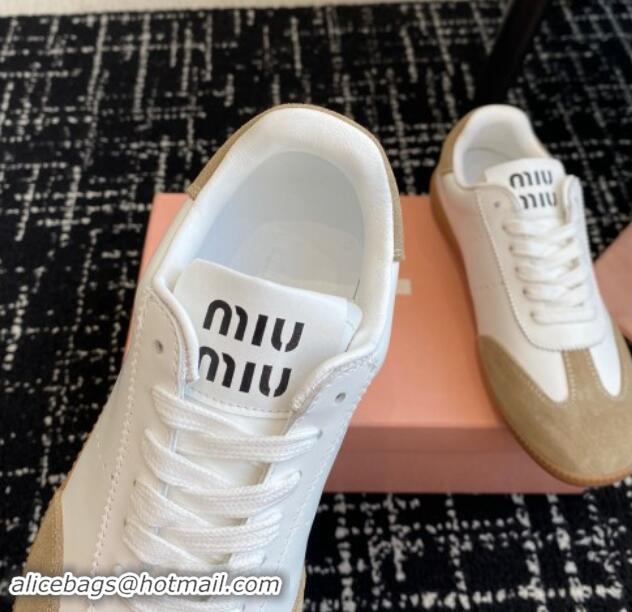 1:1 Miu Miu Nappa Leather and Suede Sneakers White/Beige 101401