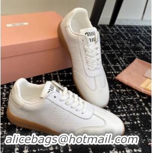 Grade Quality Miu Miu Wove-Embossed and Nappa Leather Sneakers White 014004