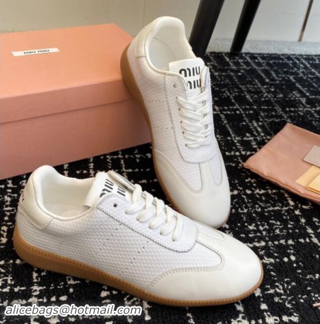 Grade Quality Miu Miu Wove-Embossed and Nappa Leather Sneakers White 014004