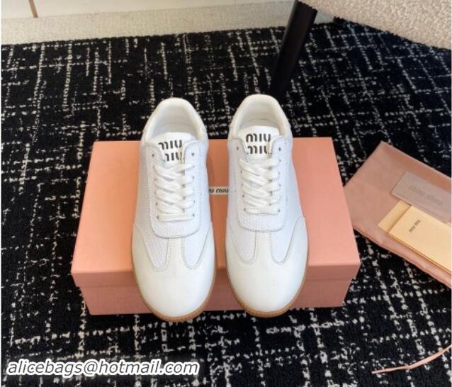 Grade Quality Miu Miu Wove-Embossed and Nappa Leather Sneakers White 014004